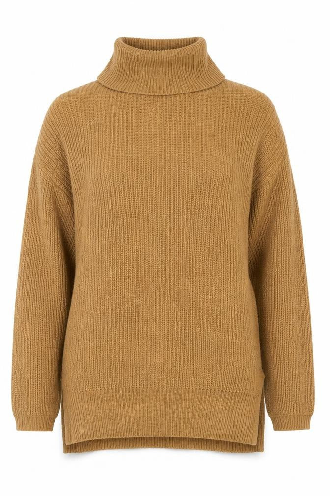Front view of Vero Moda women’s brown roll neck polyester jumper, size XS, - oversized