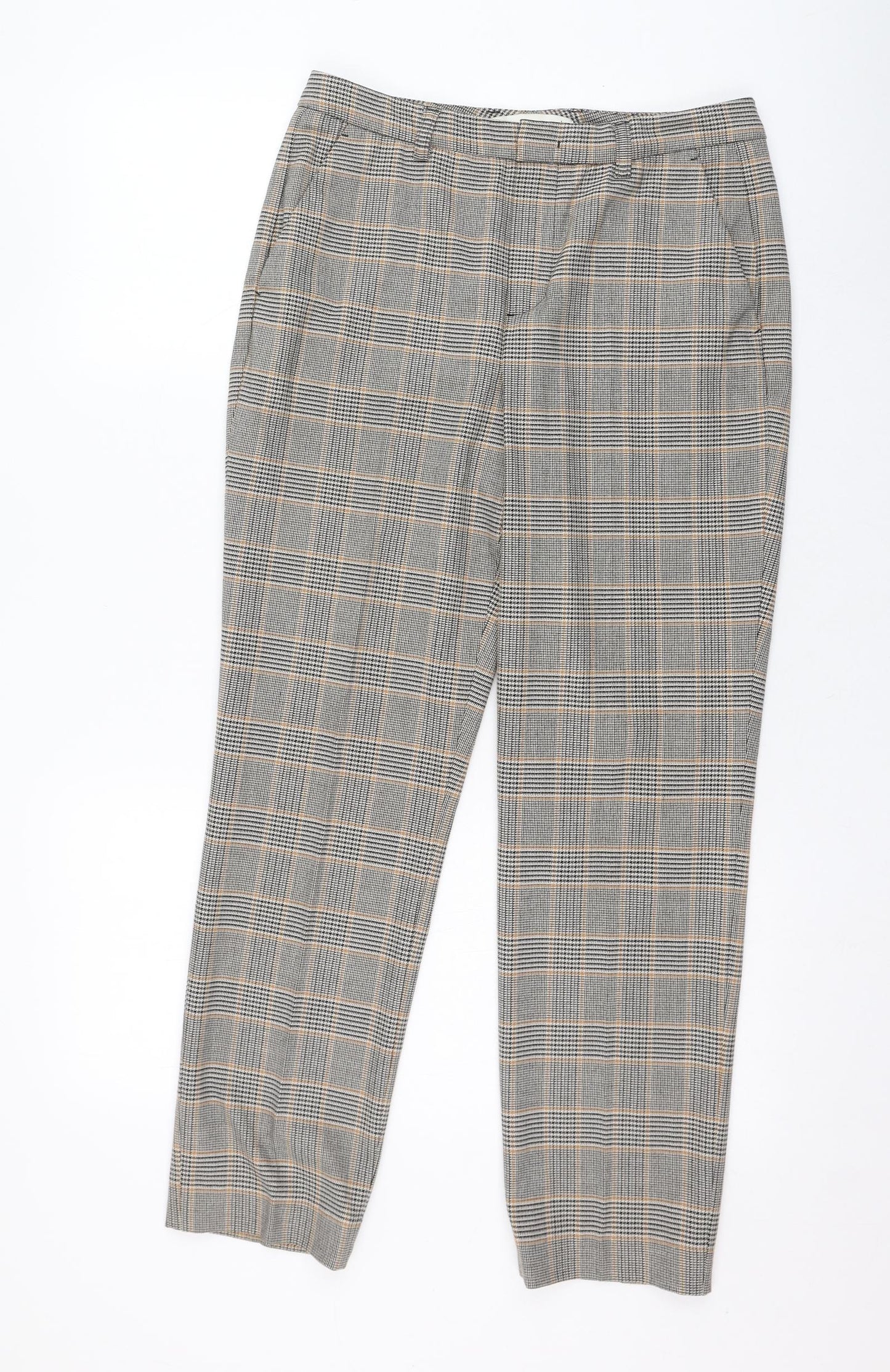 Oui Womens Grey Check Polyester Carrot Trousers Size 10 L26 in Regular Zip