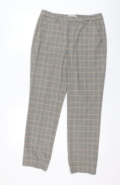 Oui Womens Grey Check Polyester Carrot Trousers Size 10 L26 in Regular Zip