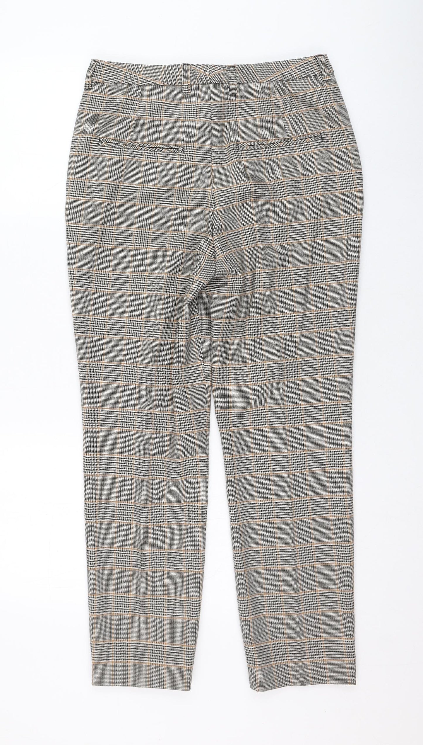 Oui Womens Grey Check Polyester Carrot Trousers Size 10 L26 in Regular Zip