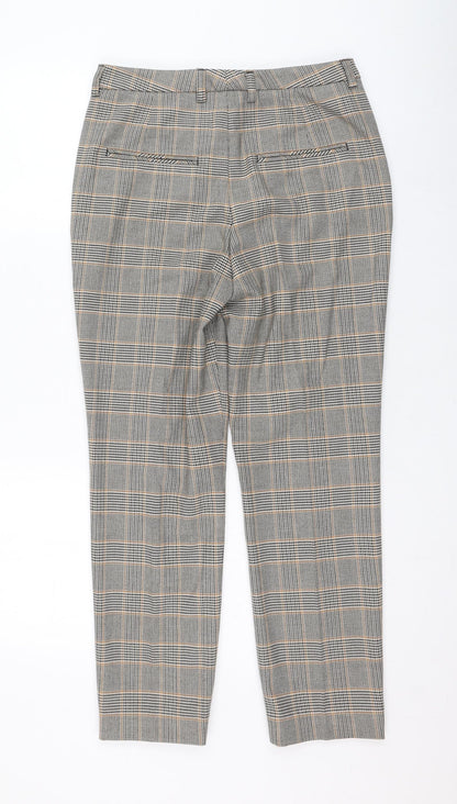 Oui Womens Grey Check Polyester Carrot Trousers Size 10 L26 in Regular Zip
