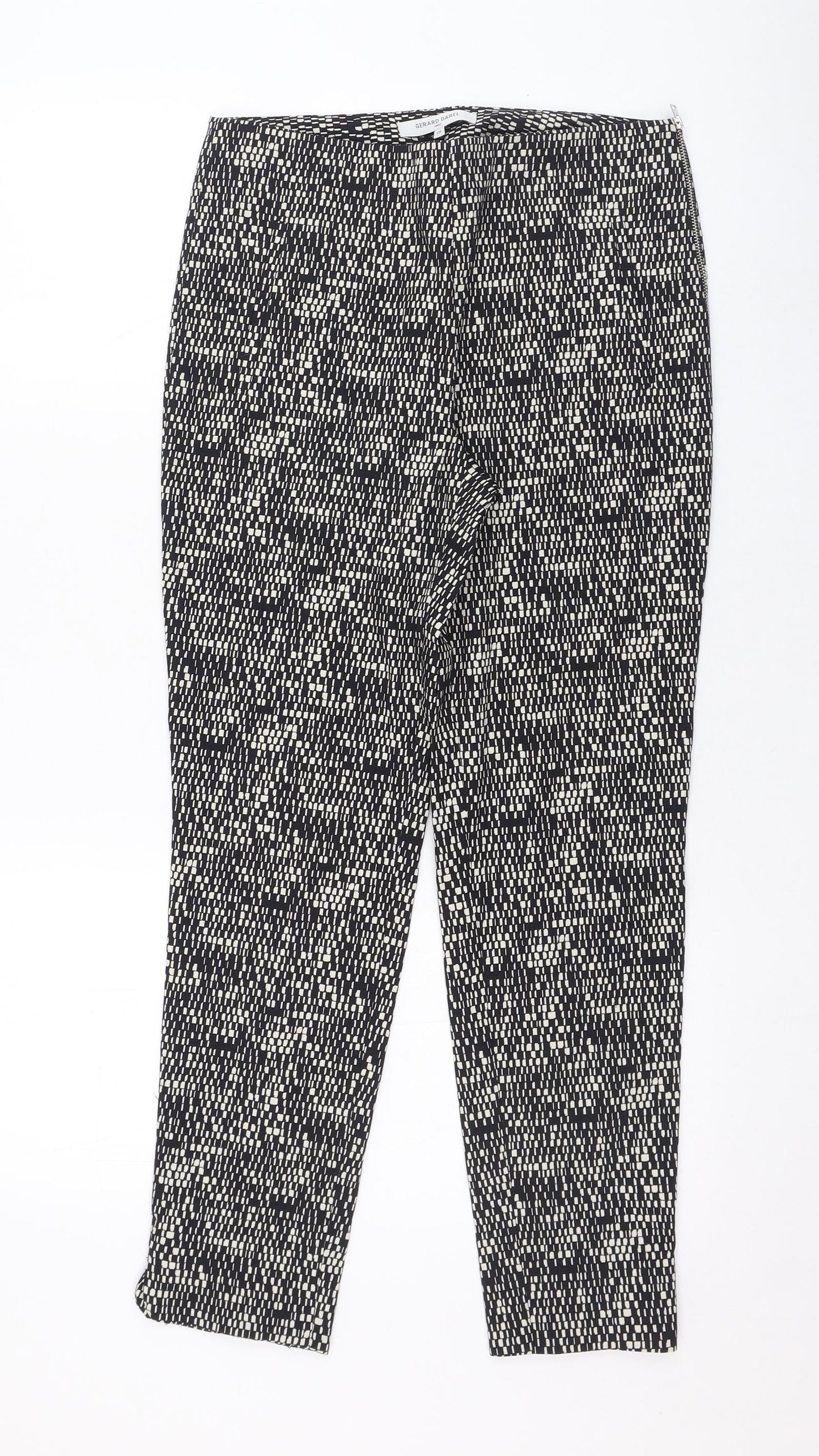 Gerard Darel Womens Black Geometric Cotton Carrot Trousers Size 36 L26 in Regular Zip