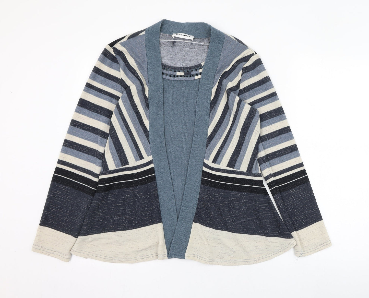 Gerard Womens Blue Round Neck Striped Polyester Cardigan Jumper Size 10
