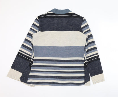 Gerard Womens Blue Round Neck Striped Polyester Cardigan Jumper Size 10