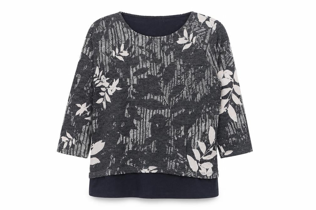 Front view of Viz A Viz women’s grey round neck floral polyester jumper, size M