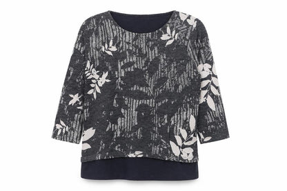 Front view of Viz A Viz women’s grey round neck floral polyester jumper, size M