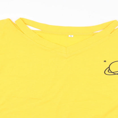 Womens UK Size S Preworn Yellow Cropped T-Shirt