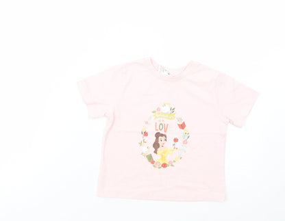 Disney Store Girls Pink  Cotton Pullover T-Shirt Size 2 Years Crew Neck Pullover - Princess