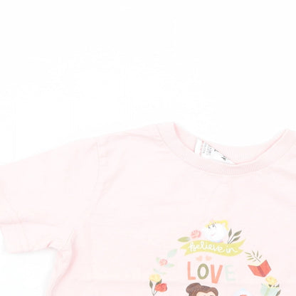 Disney Store Girls Pink  Cotton Pullover T-Shirt Size 2 Years Crew Neck Pullover - Princess