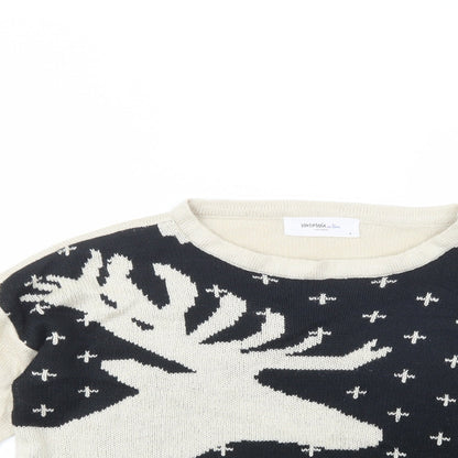 VERO MODA Womens Beige Boat Neck  Acrylic Pullover Jumper Size M   - Moose
