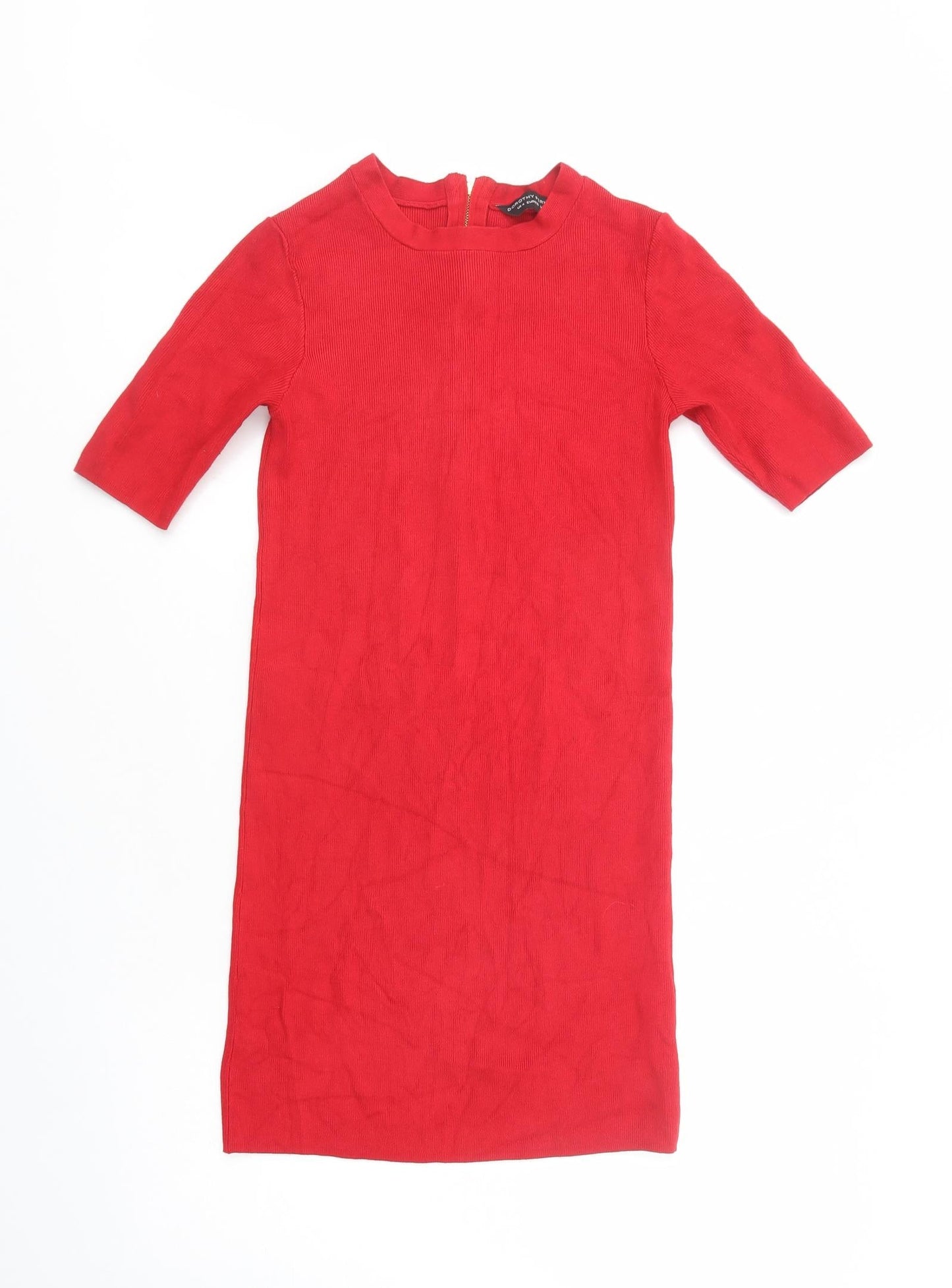 Dorothy Perkins Womens Red  Viscose Jumper Dress  Size 8  Crew Neck Zip