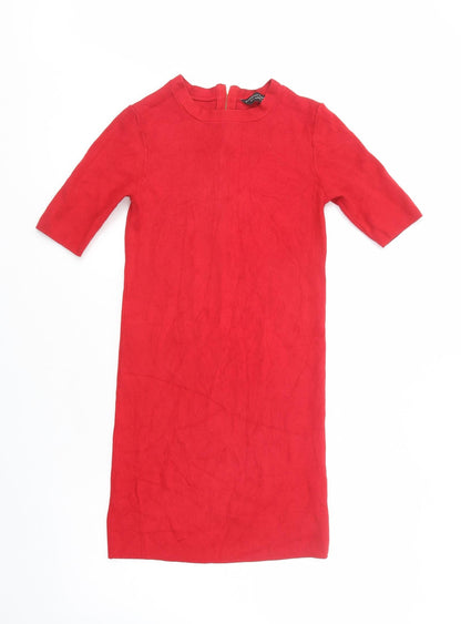 Dorothy Perkins Womens Red  Viscose Jumper Dress  Size 8  Crew Neck Zip
