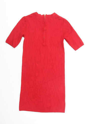 Dorothy Perkins Womens Red  Viscose Jumper Dress  Size 8  Crew Neck Zip