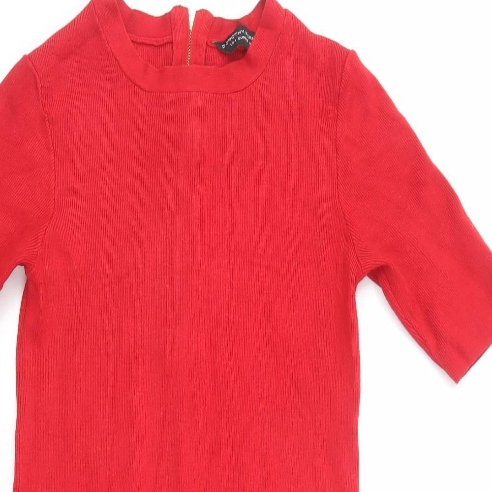 Dorothy Perkins Womens Red  Viscose Jumper Dress  Size 8  Crew Neck Zip