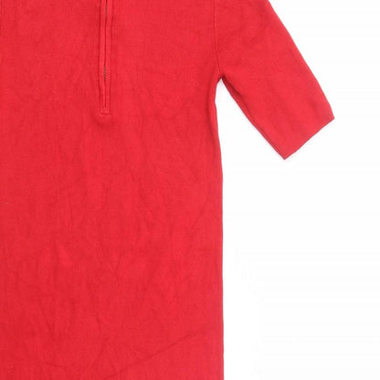 Dorothy Perkins Womens Red  Viscose Jumper Dress  Size 8  Crew Neck Zip