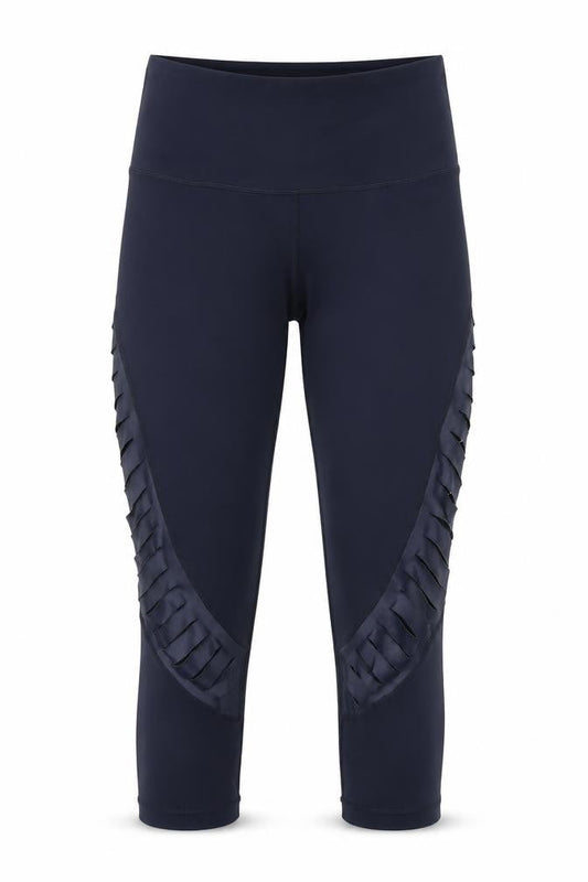 Front view of 90 Degree women’s blue polyester cropped leggings, size S, 22-inch leg regular
