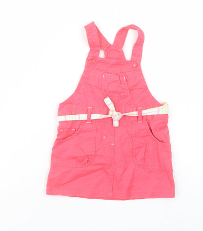 Vertbaudet Baby Pink  Cotton Pinafore/Dungaree Dress  Size 12 Months  Square Neck Snap