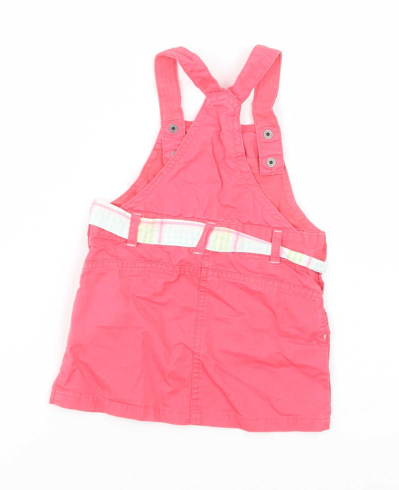 Vertbaudet Baby Pink  Cotton Pinafore/Dungaree Dress  Size 12 Months  Square Neck Snap