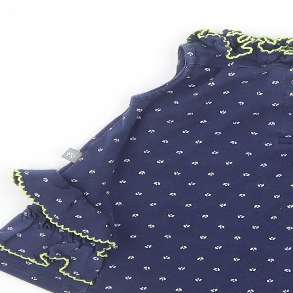 Petit Lem Baby Blue Geometric Cotton Pullover Blouse Size 9-12 Months Collared Snap