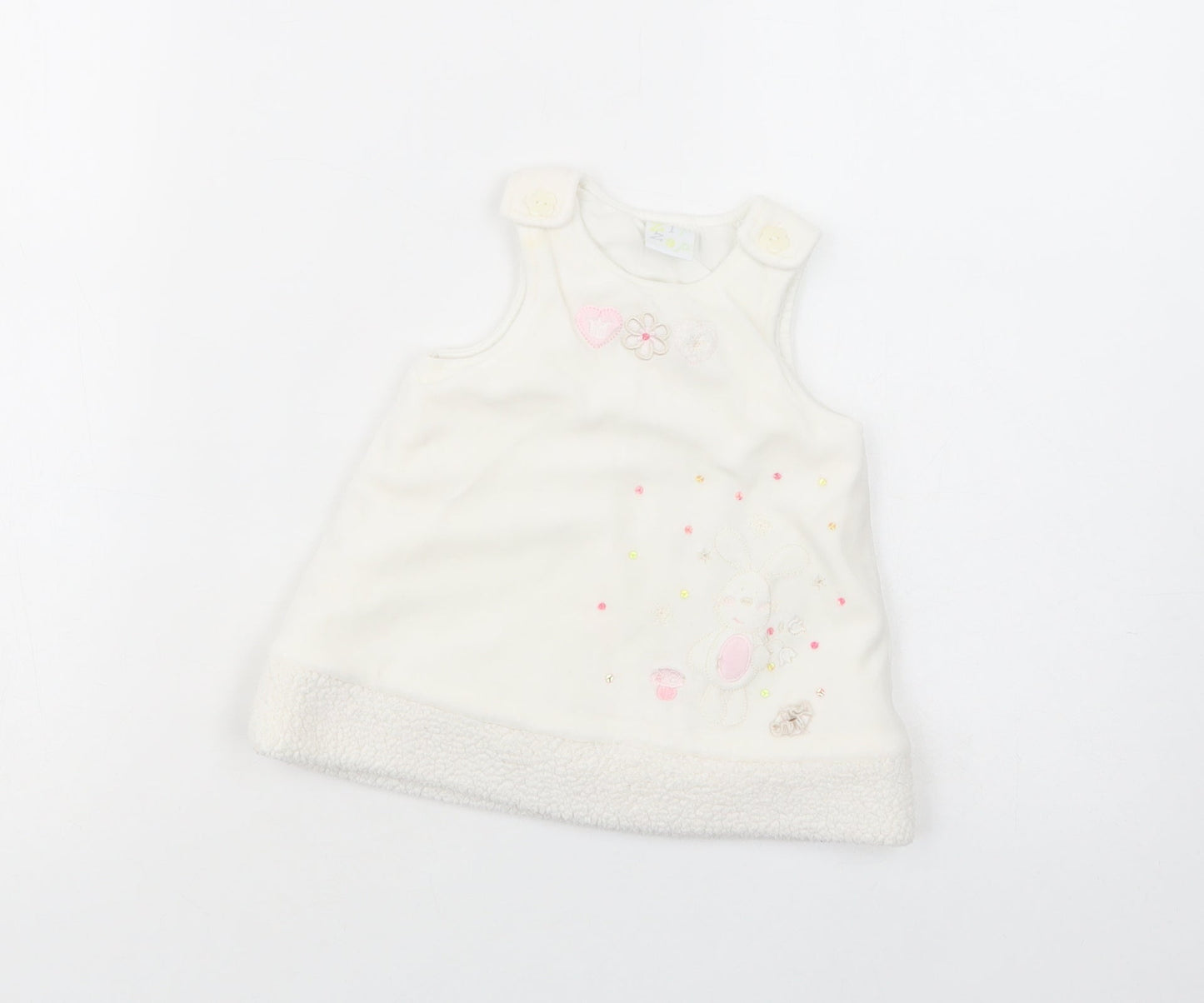 Zip Zap Baby White  Polyester Tunic Blouse Size 6-9 Months Crew Neck Button - Bunny