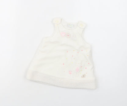 Zip Zap Baby White  Polyester Tunic Blouse Size 6-9 Months Crew Neck Button - Bunny