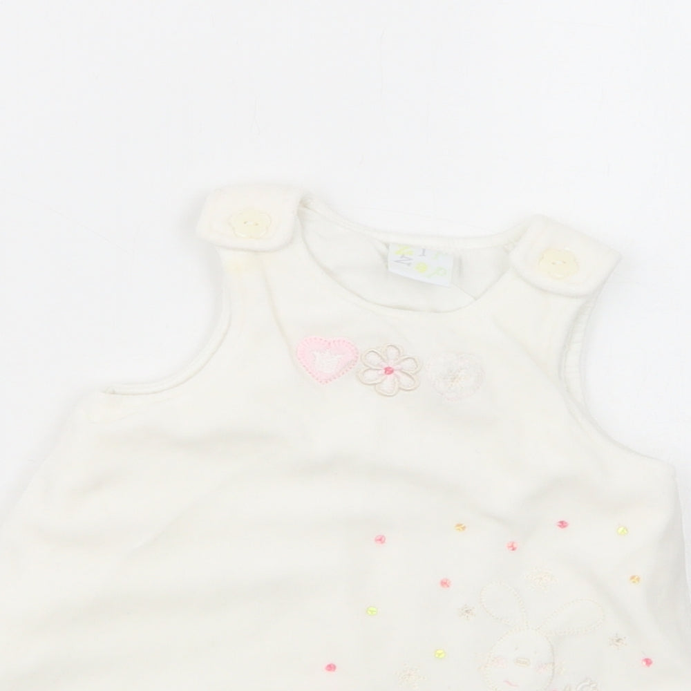 Zip Zap Baby White  Polyester Tunic Blouse Size 6-9 Months Crew Neck Button - Bunny