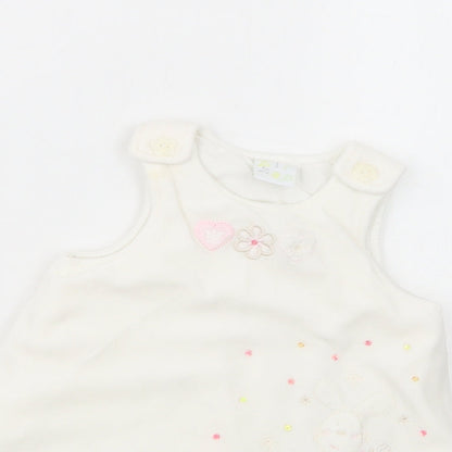 Zip Zap Baby White  Polyester Tunic Blouse Size 6-9 Months Crew Neck Button - Bunny