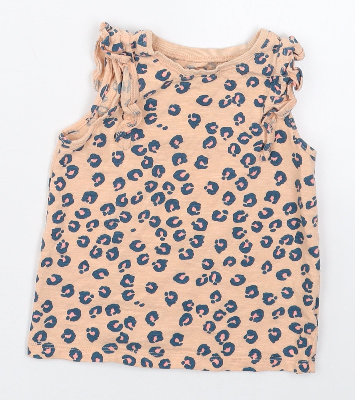 NEXT Girls Pink Animal Print Cotton Basic Tank Size 2-3 Years Crew Neck Pullover