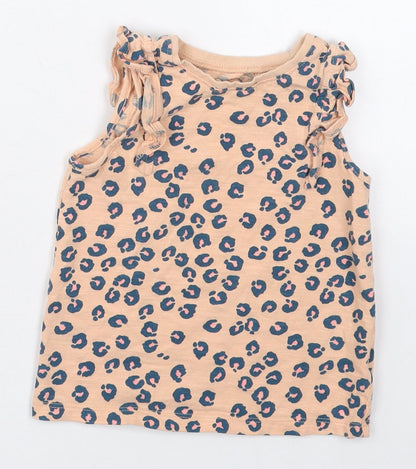 NEXT Girls Pink Animal Print Cotton Basic Tank Size 2-3 Years Crew Neck Pullover