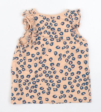 NEXT Girls Pink Animal Print Cotton Basic Tank Size 2-3 Years Crew Neck Pullover