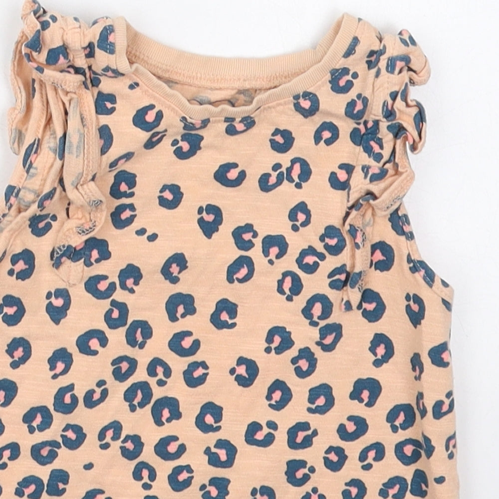 NEXT Girls Pink Animal Print Cotton Basic Tank Size 2-3 Years Crew Neck Pullover