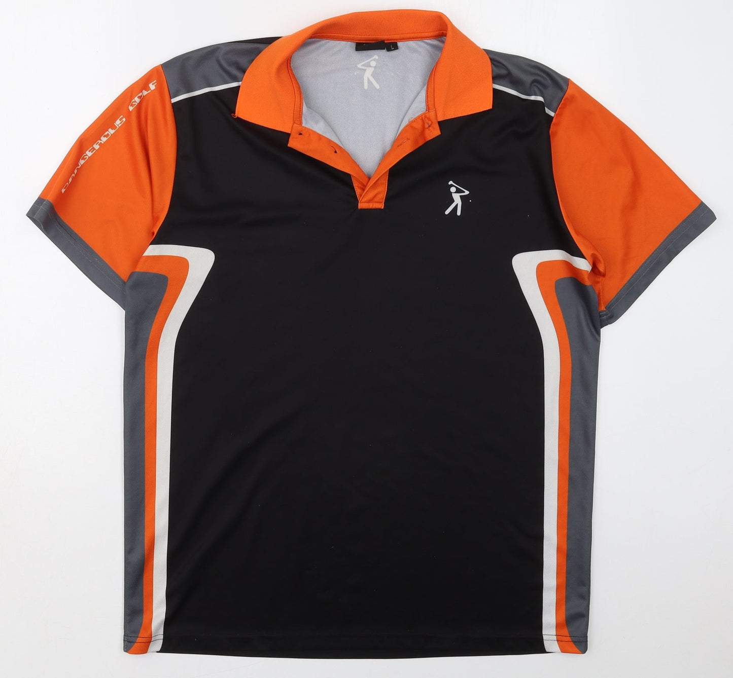 Dangerous Gold Mens Black Striped Polyester  Polo Size L Collared Pullover - Orange