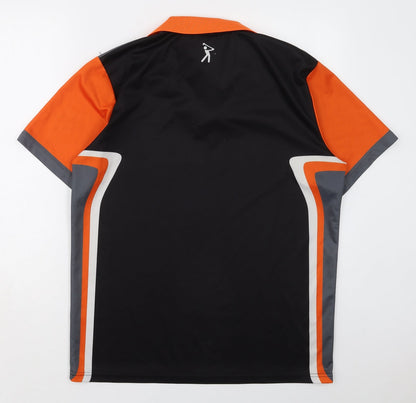 Dangerous Gold Mens Black Striped Polyester  Polo Size L Collared Pullover - Orange