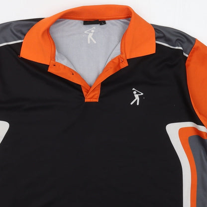 Dangerous Gold Mens Black Striped Polyester  Polo Size L Collared Pullover - Orange