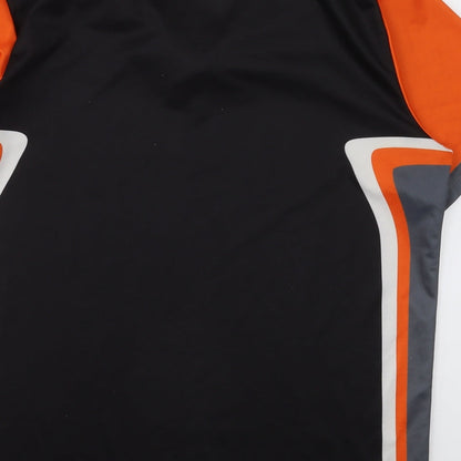 Dangerous Gold Mens Black Striped Polyester  Polo Size L Collared Pullover - Orange