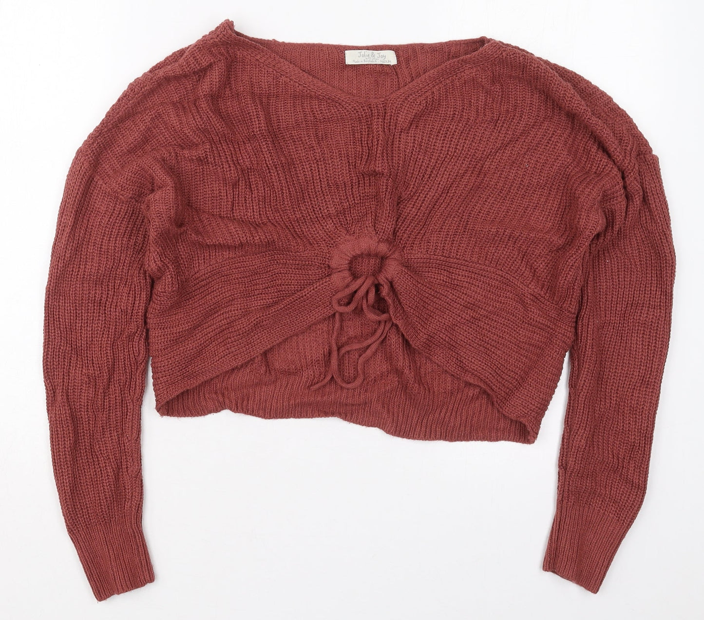 Jolie & Joy Womens Pink V-Neck  Acrylic Pullover Jumper Size M