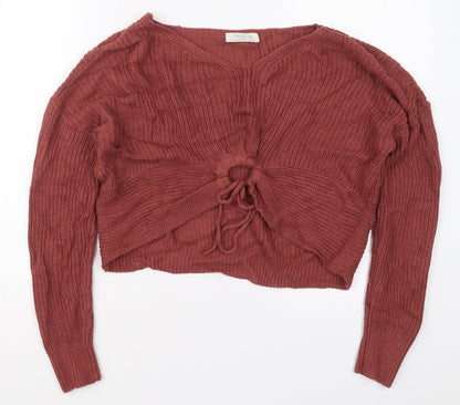 Jolie & Joy Womens Pink V-Neck  Acrylic Pullover Jumper Size M