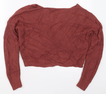 Jolie & Joy Womens Pink V-Neck  Acrylic Pullover Jumper Size M