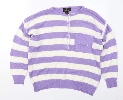 Top Secret Womens Purple Crew Neck Striped Acrylic Pullover Jumper One Size