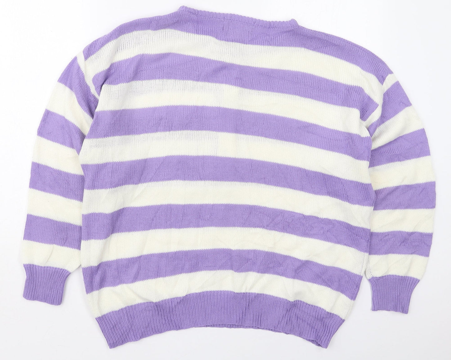 Top Secret Womens Purple Crew Neck Striped Acrylic Pullover Jumper One Size