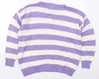 Top Secret Womens Purple Crew Neck Striped Acrylic Pullover Jumper One Size