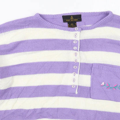 Top Secret Womens Purple Crew Neck Striped Acrylic Pullover Jumper One Size