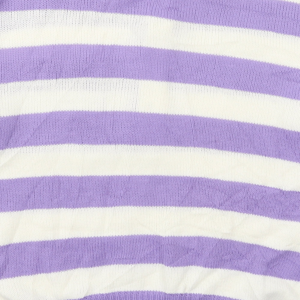 Top Secret Womens Purple Crew Neck Striped Acrylic Pullover Jumper One Size