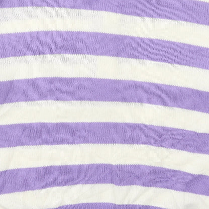 Top Secret Womens Purple Crew Neck Striped Acrylic Pullover Jumper One Size