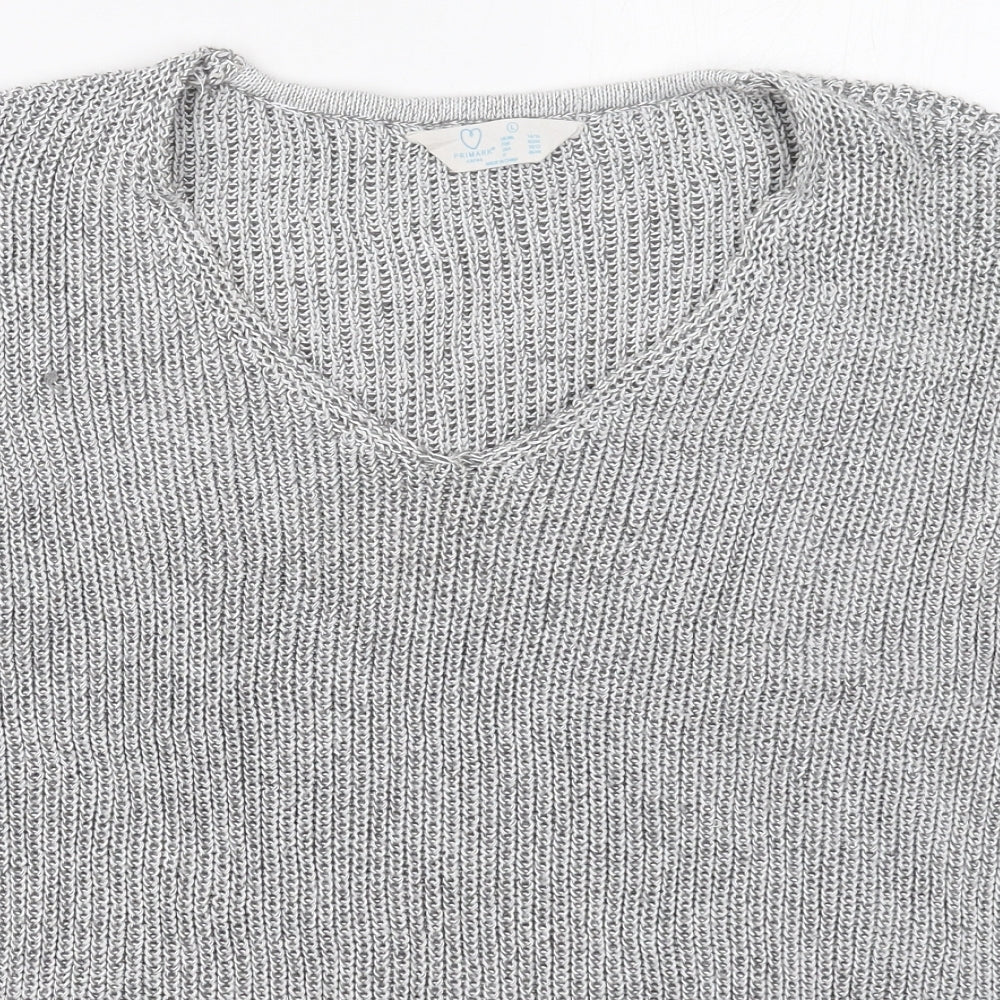 Primark Womens Grey V-Neck  Polyester Pullover Jumper Size 14