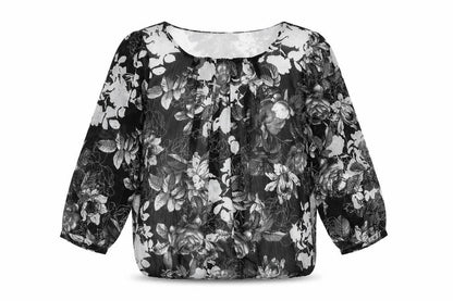 Bonmarché Womens Black Floral Polyester Basic Blouse Size 10 Round Neck