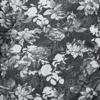 BM Womens Black Floral Polyester Basic Blouse Size 10 Round Neck