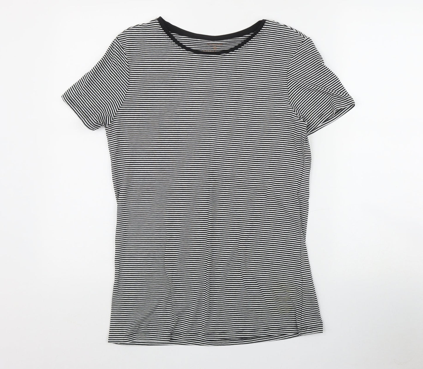 Primark Womens Black Striped Cotton Basic T-Shirt Size 12 Round Neck