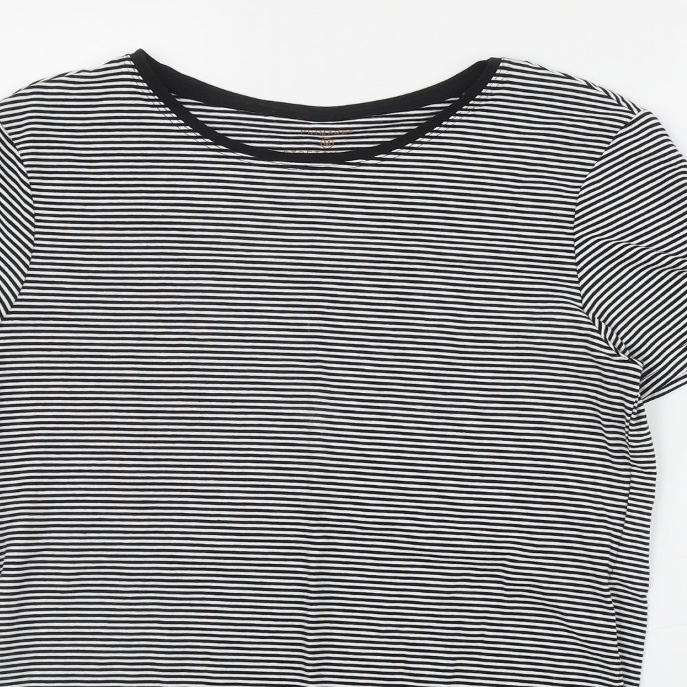 Primark Womens Black Striped Cotton Basic T-Shirt Size 12 Round Neck