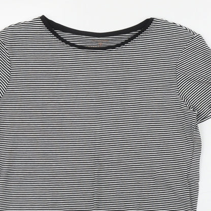 Primark Womens Black Striped Cotton Basic T-Shirt Size 12 Round Neck